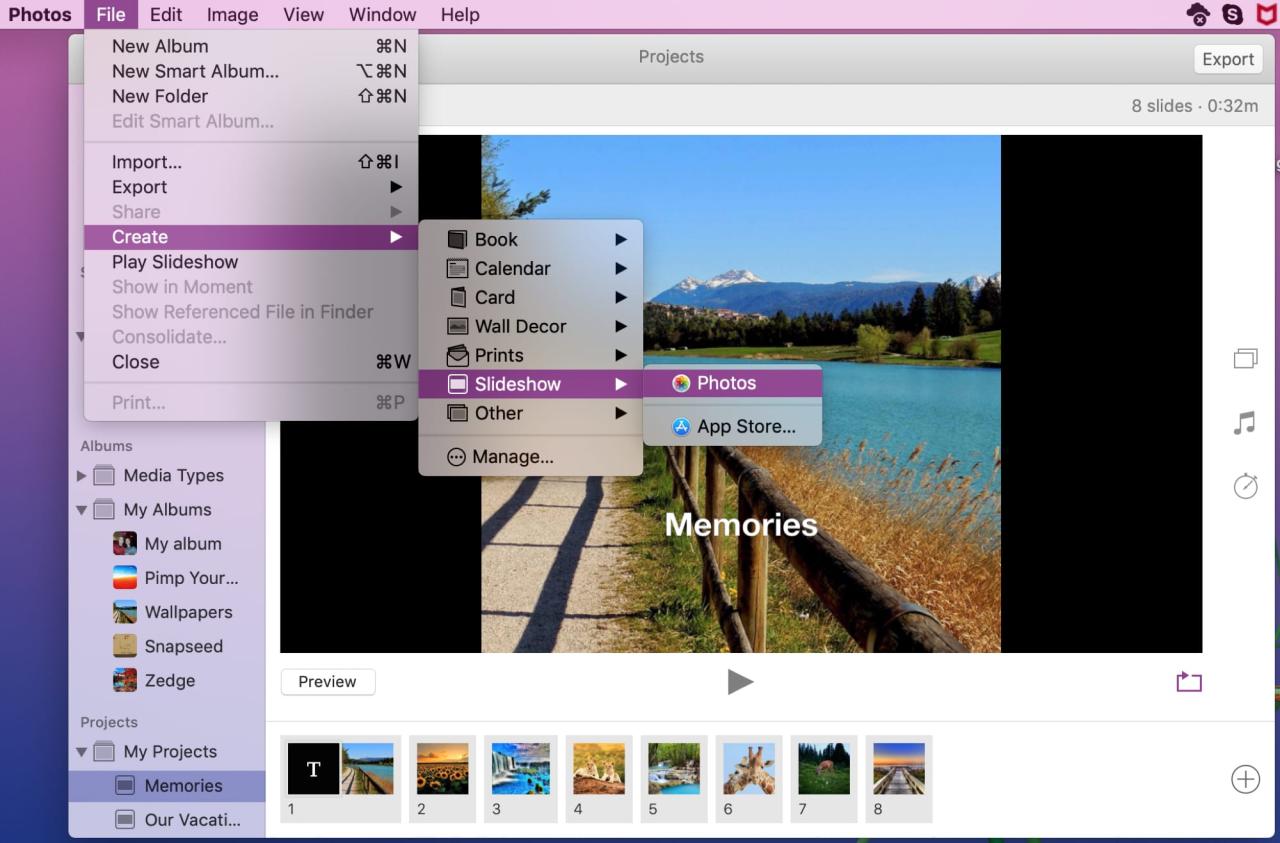 Crear presentación de diapositivas en Fotos en Mac