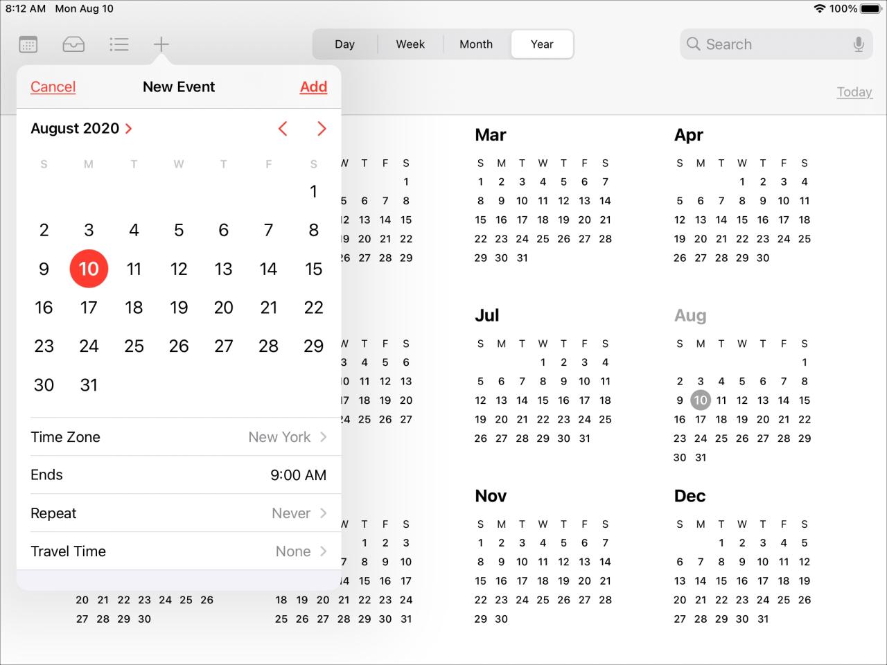 Selector de fecha mejorado Calendario iPad