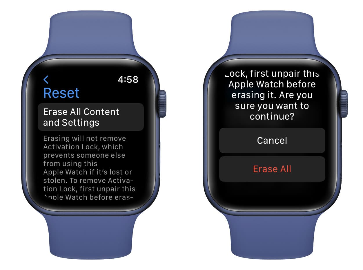 Borrar todo el contenido y la configuración en Apple Watch