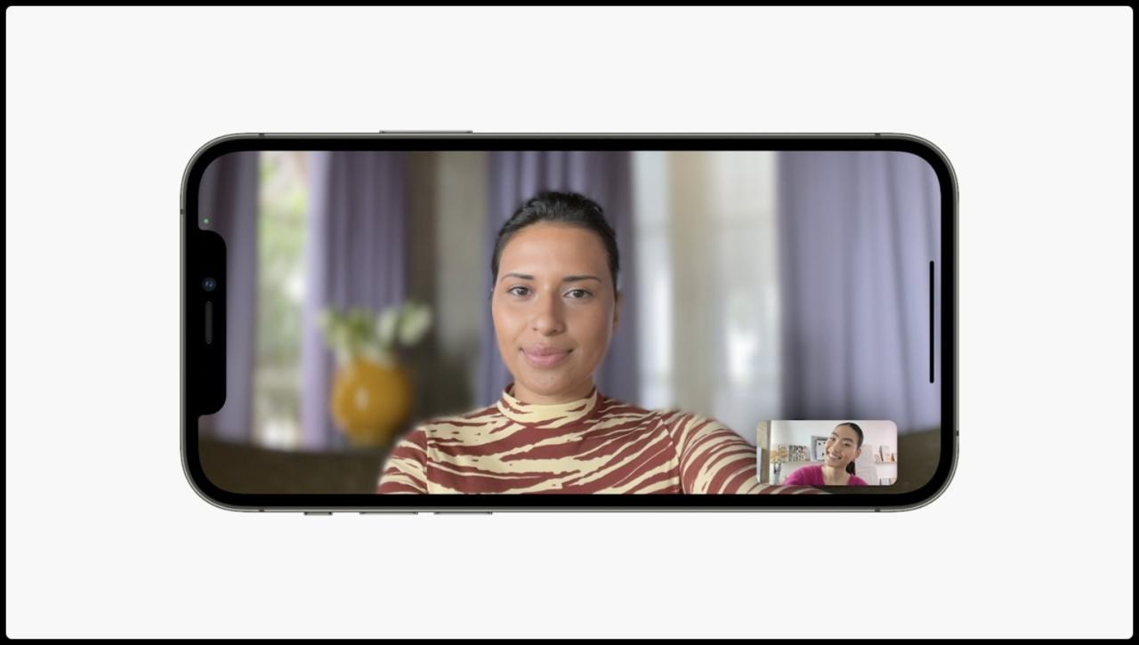 Un iPhone que muestra a una mujer en la pantalla del iPhone durante una videollamada con el fondo borroso