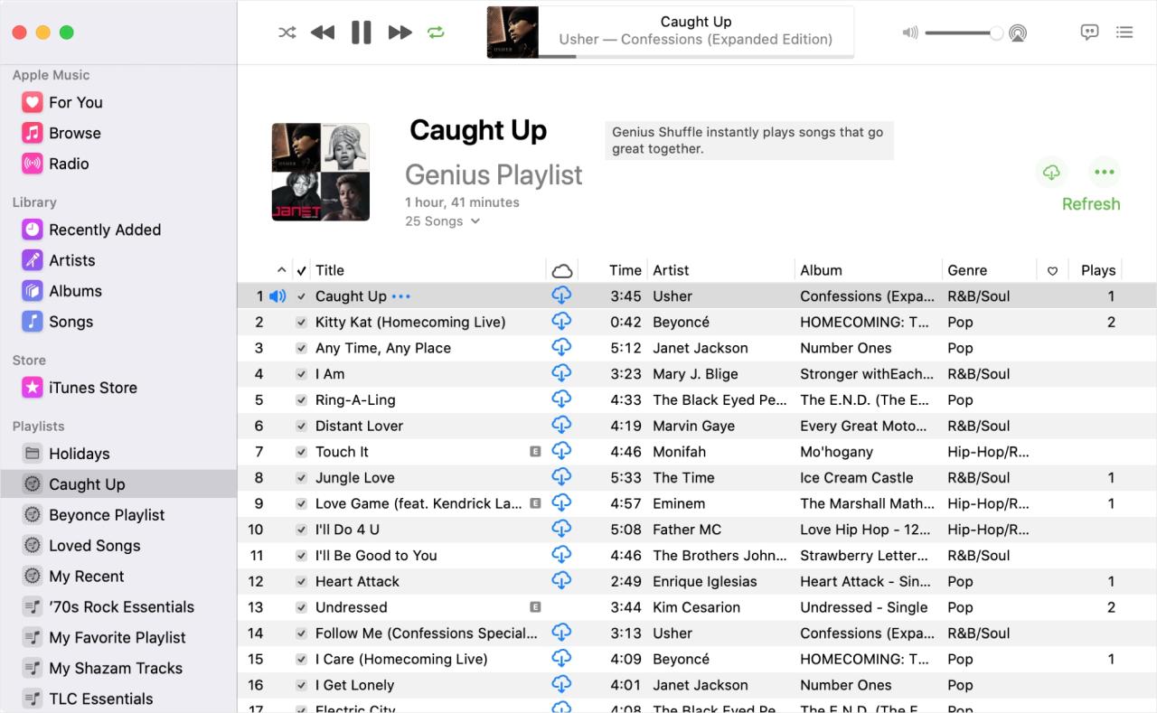 Genius Playlist y Shuffle in Music en Mac