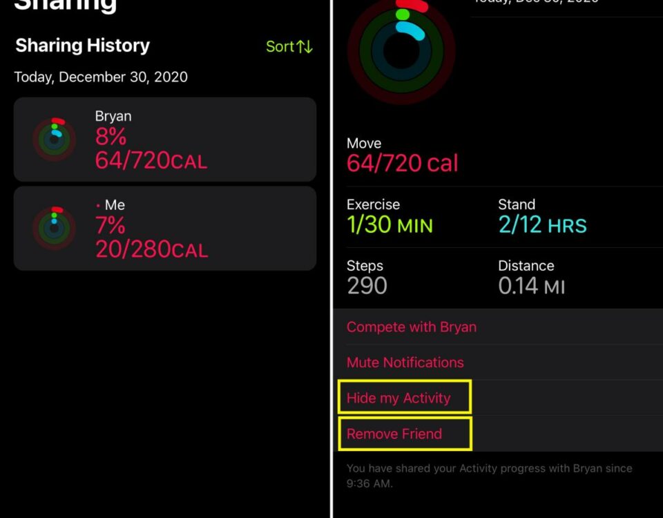 Ocultar actividad y eliminar amigo en iPhone