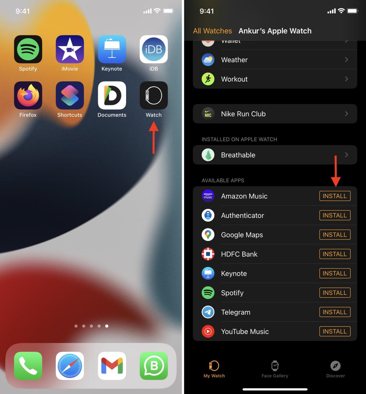 Instale la aplicación en Apple Watch desde la aplicación iPhone Watch