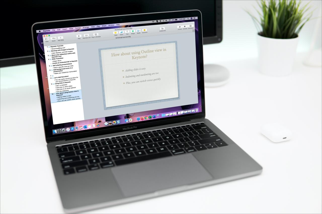 Vista de esquema de Keynote en MacBook