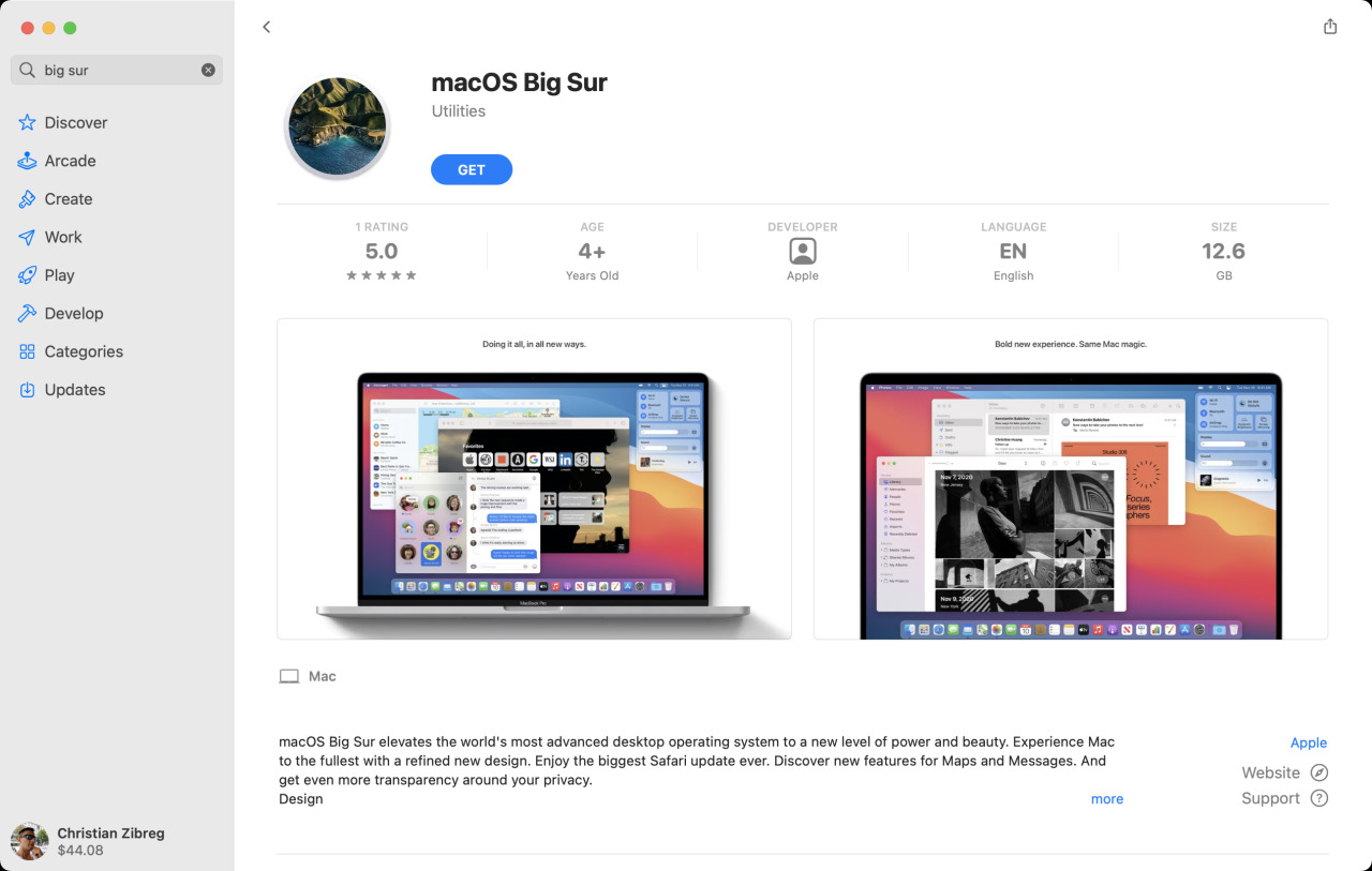 La página de Big Sur en la Mac App Store