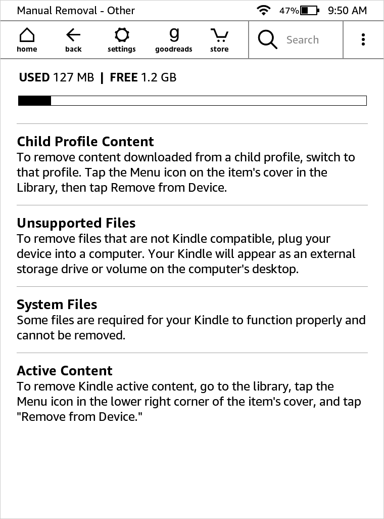 Eliminación manual Otros Categoría en Kindle Paperwhite