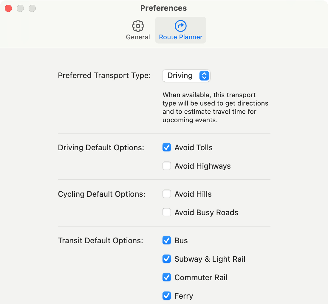 Mapas Preferencias Planificador de rutas en la Mac