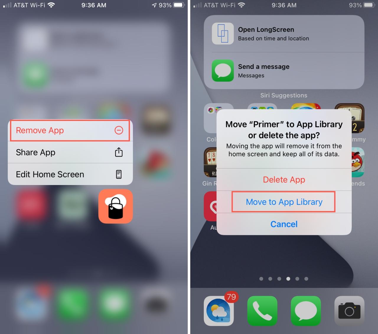 Mover la aplicación a la biblioteca de aplicaciones en el iPhone
