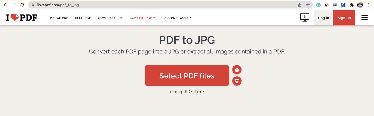 PDF a JPG usando iLovePDF