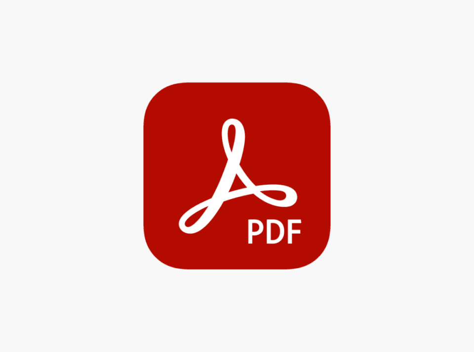 Icono de la aplicación PDF rojo sobre fondo gris