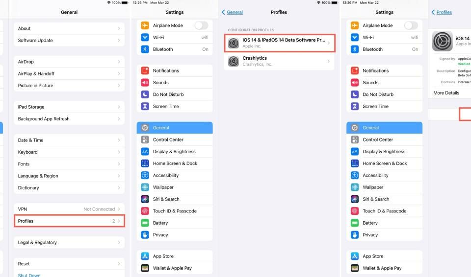 Eliminar el perfil beta de Apple iOS en iPad