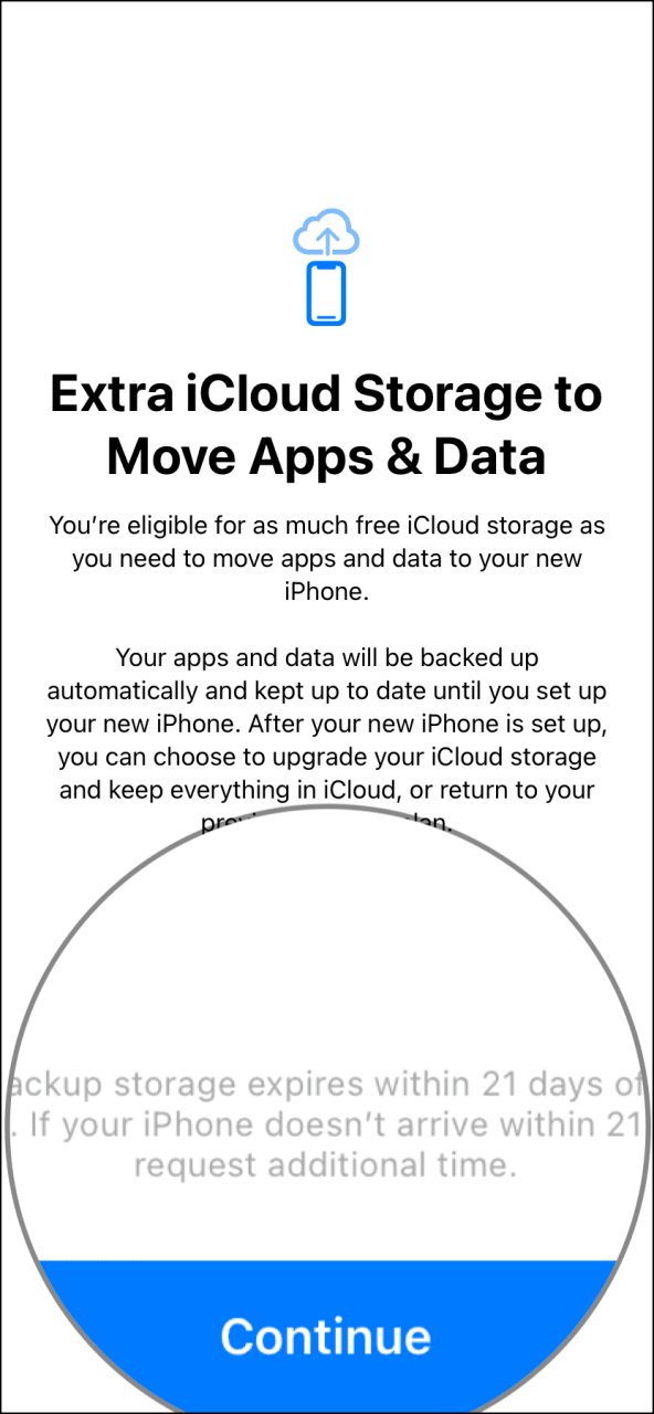 Solicite tiempo adicional después de 21 días para una copia de seguridad temporal de iCloud en iPhone