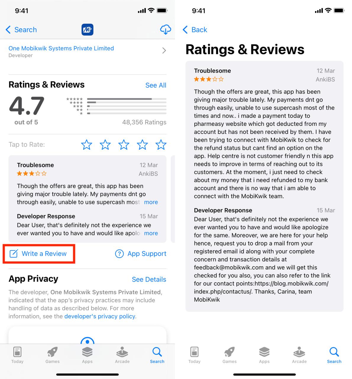 Reseñas y calificaciones en la App Store