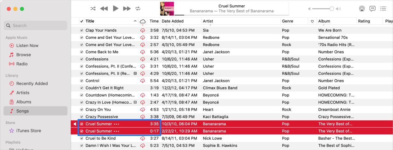 Clip de tono de llamada en Música en Mac