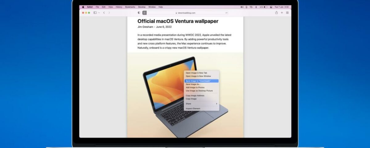 Guardar imagen desde una página web usando Safari en Mac
