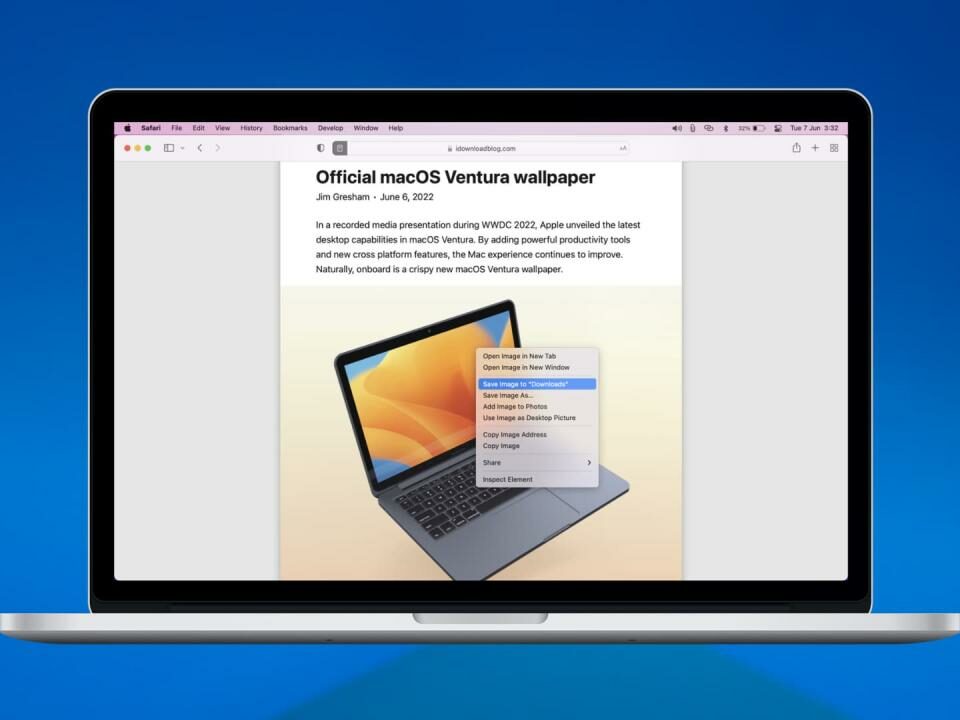 Guardar imagen desde una página web usando Safari en Mac
