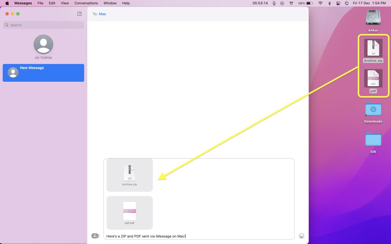 Enviar PDF y ZIP a través de iMessage en Mac