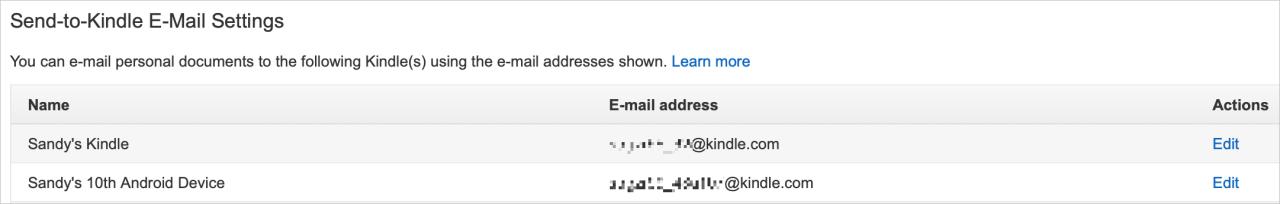 Configuración de correo electrónico Enviar a Kindle