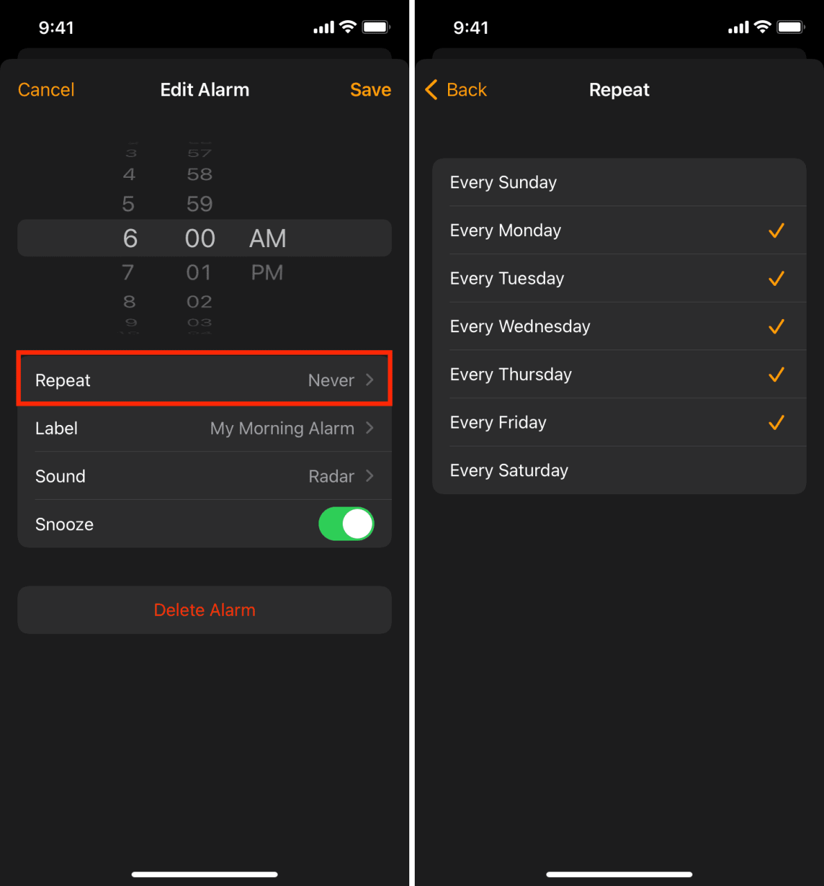 Configure la alarma del iPhone para que se repita y suene todos los días