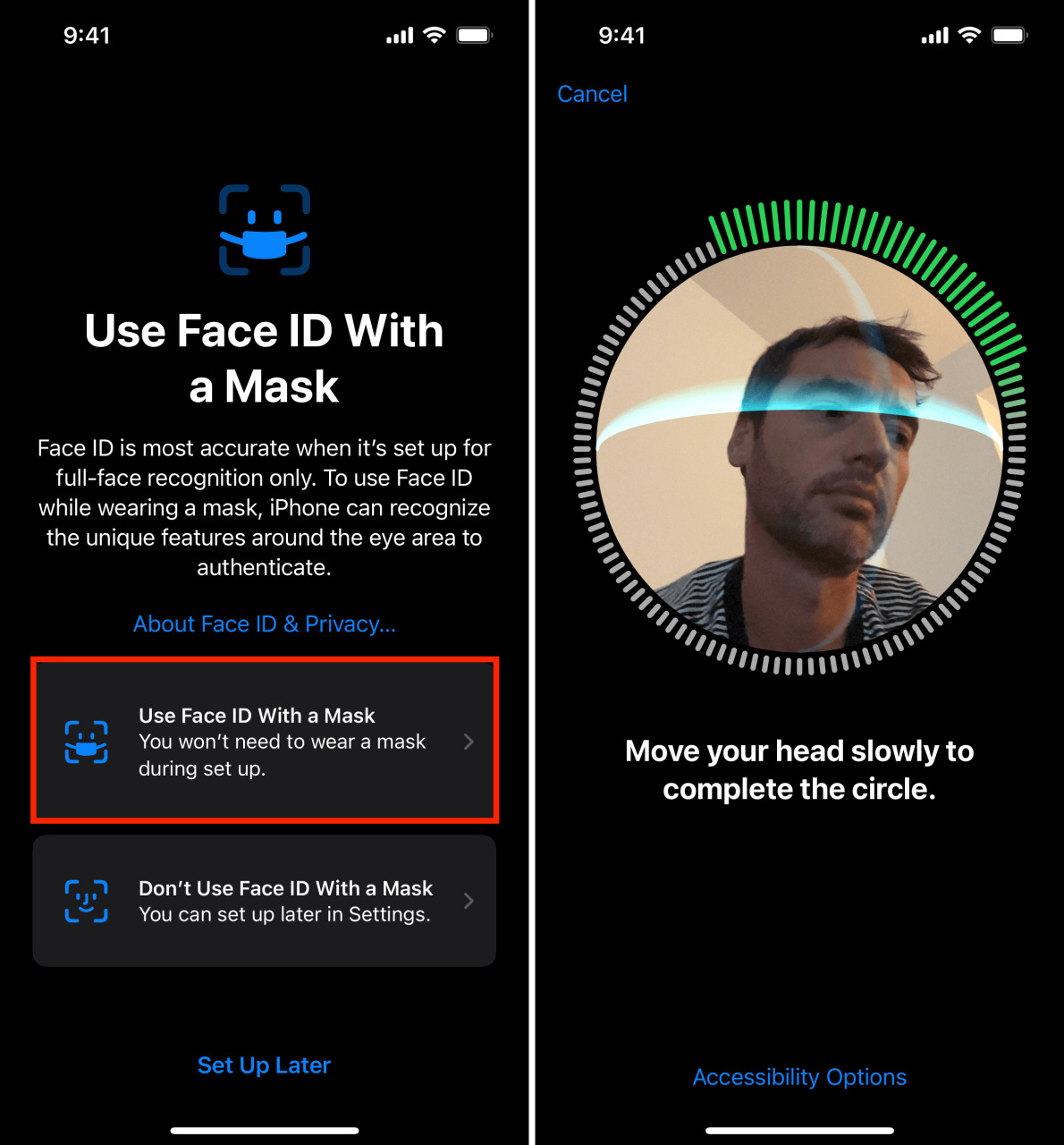 Configurar Usar Face ID con una máscara en iPhone 12 y 13