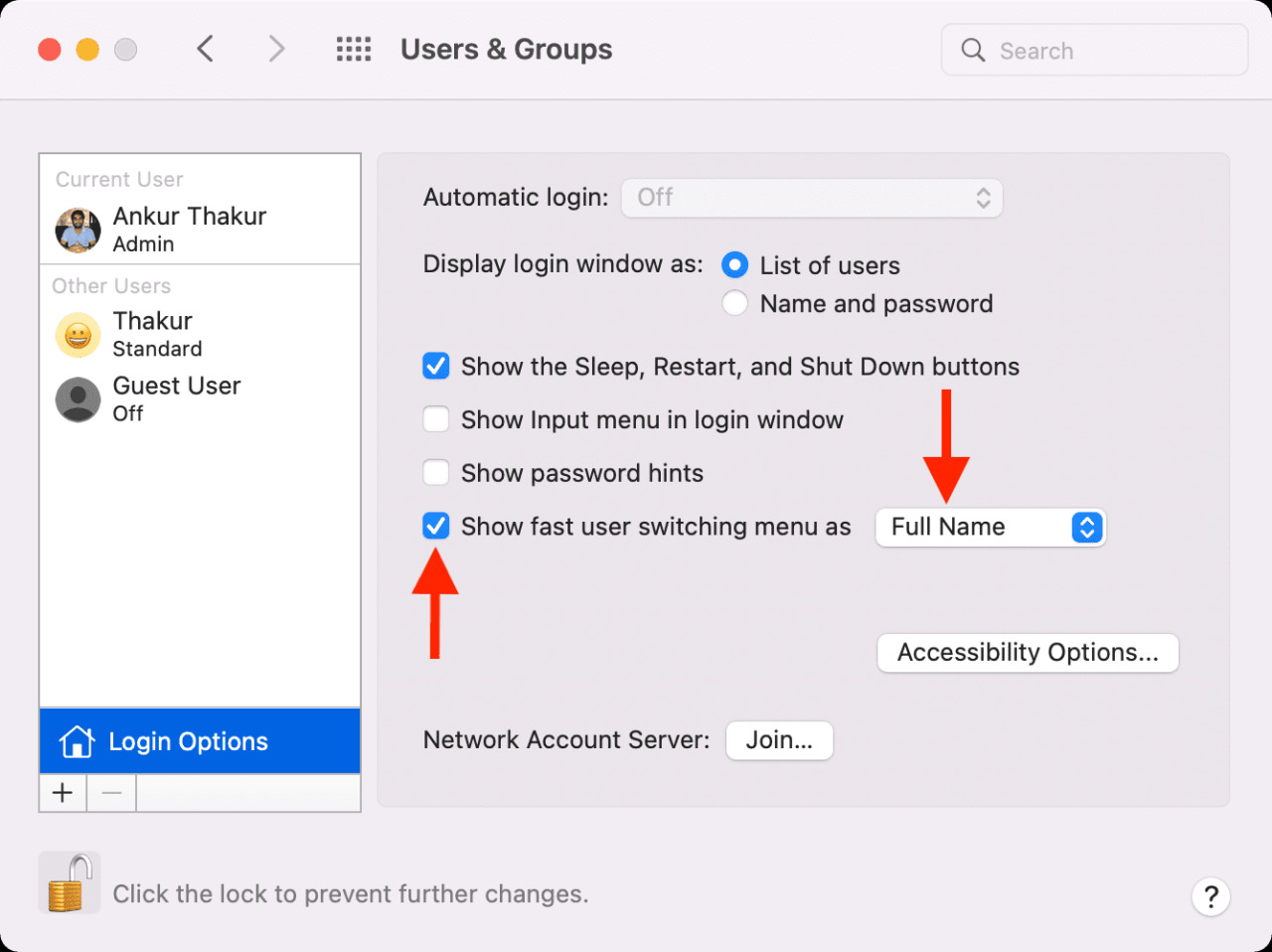 Mostrar el menú de cambio rápido de usuario como nombre completo en Mac