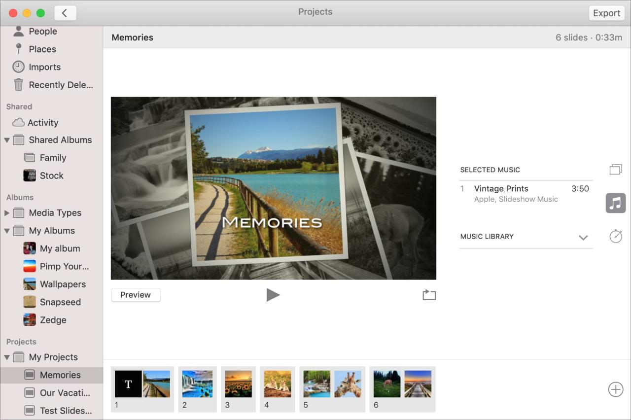 Música de presentación de diapositivas en Fotos en la Mac