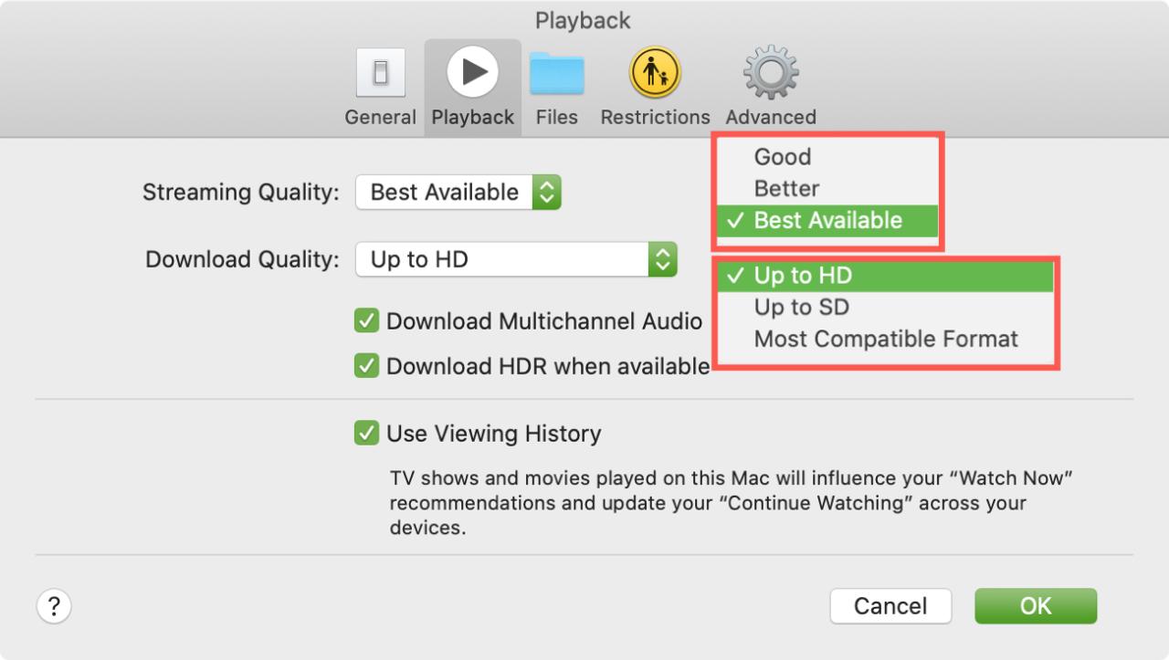 TV App Mac Preferencias Calidad
