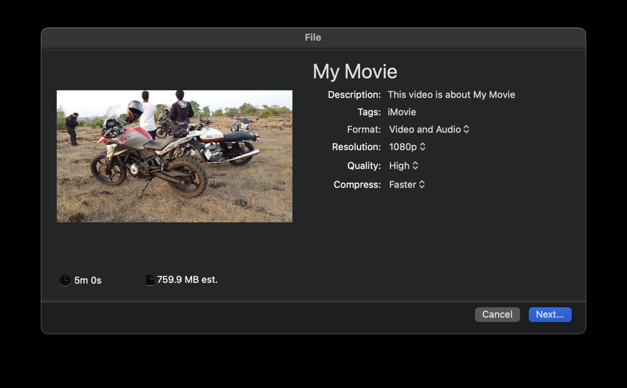 iMovie reduce el tamaño del archivo de video