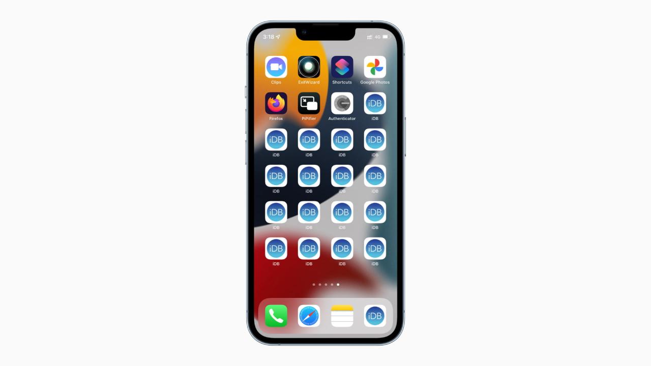 Pantalla de inicio del iPhone que muestra varios íconos de aplicaciones de la misma aplicación