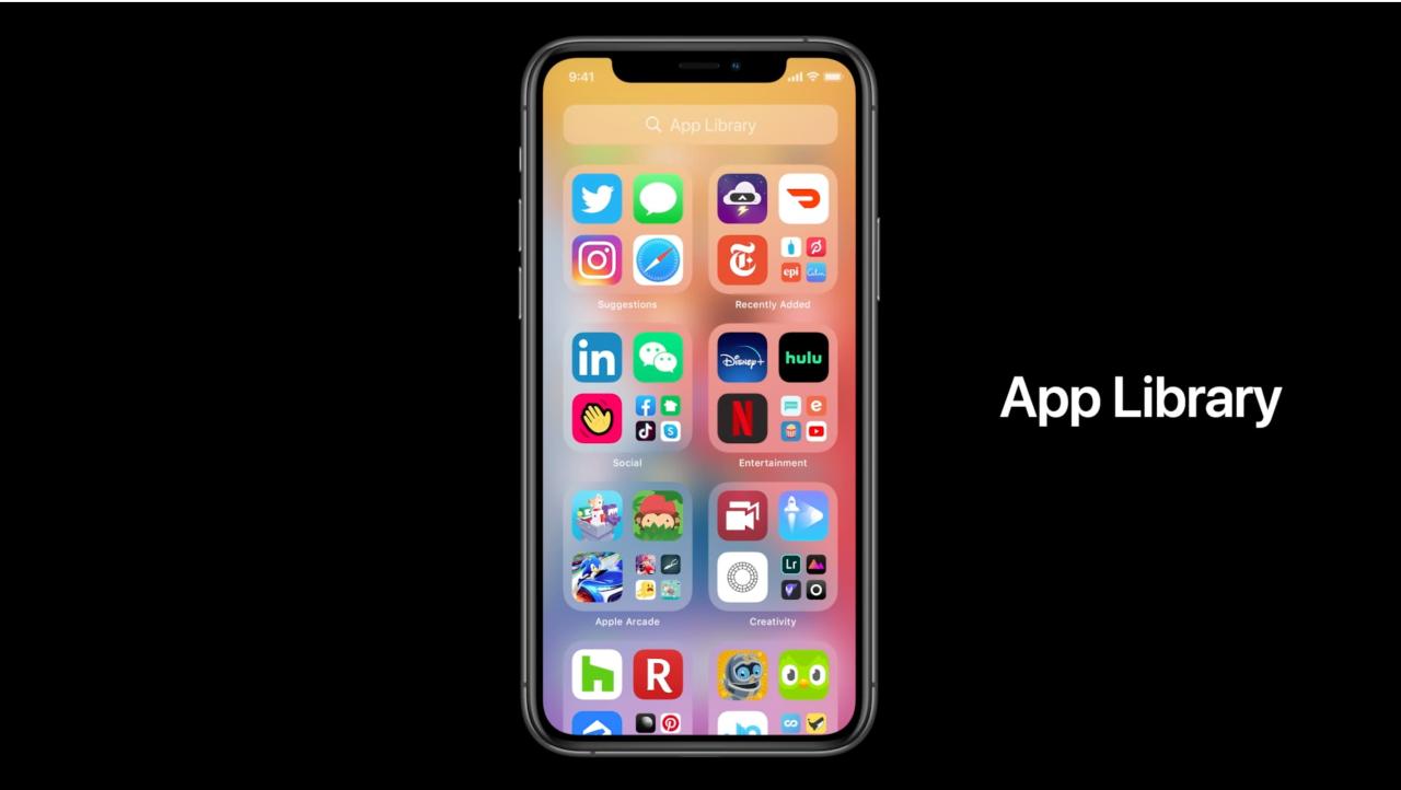 Descargas de aplicaciones para iPhone - Biblioteca de aplicaciones WWDC 2020 diapositiva introductoria