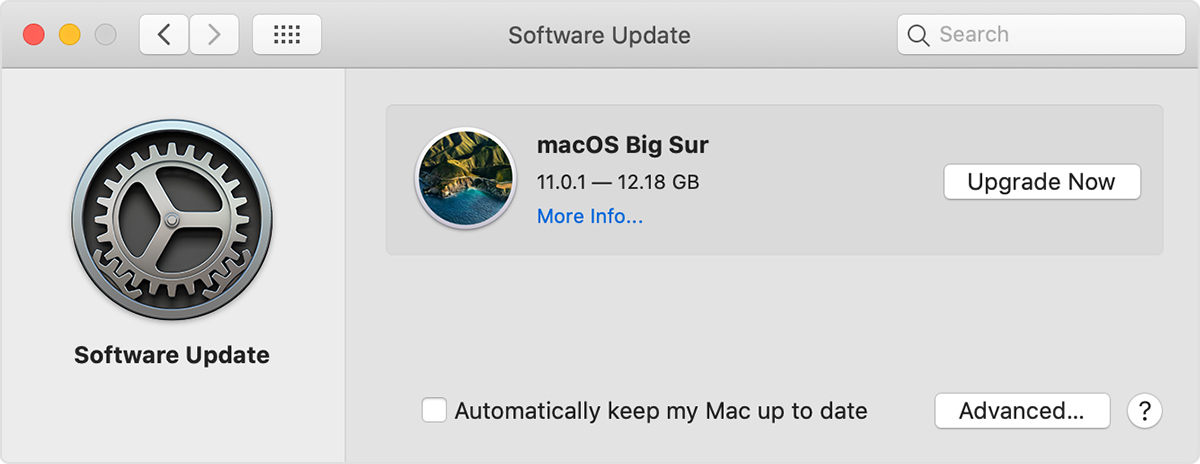 instalación limpia de macOS 11 Big Sur - Actualización de software que muestra la actualización de macOS Big Sur