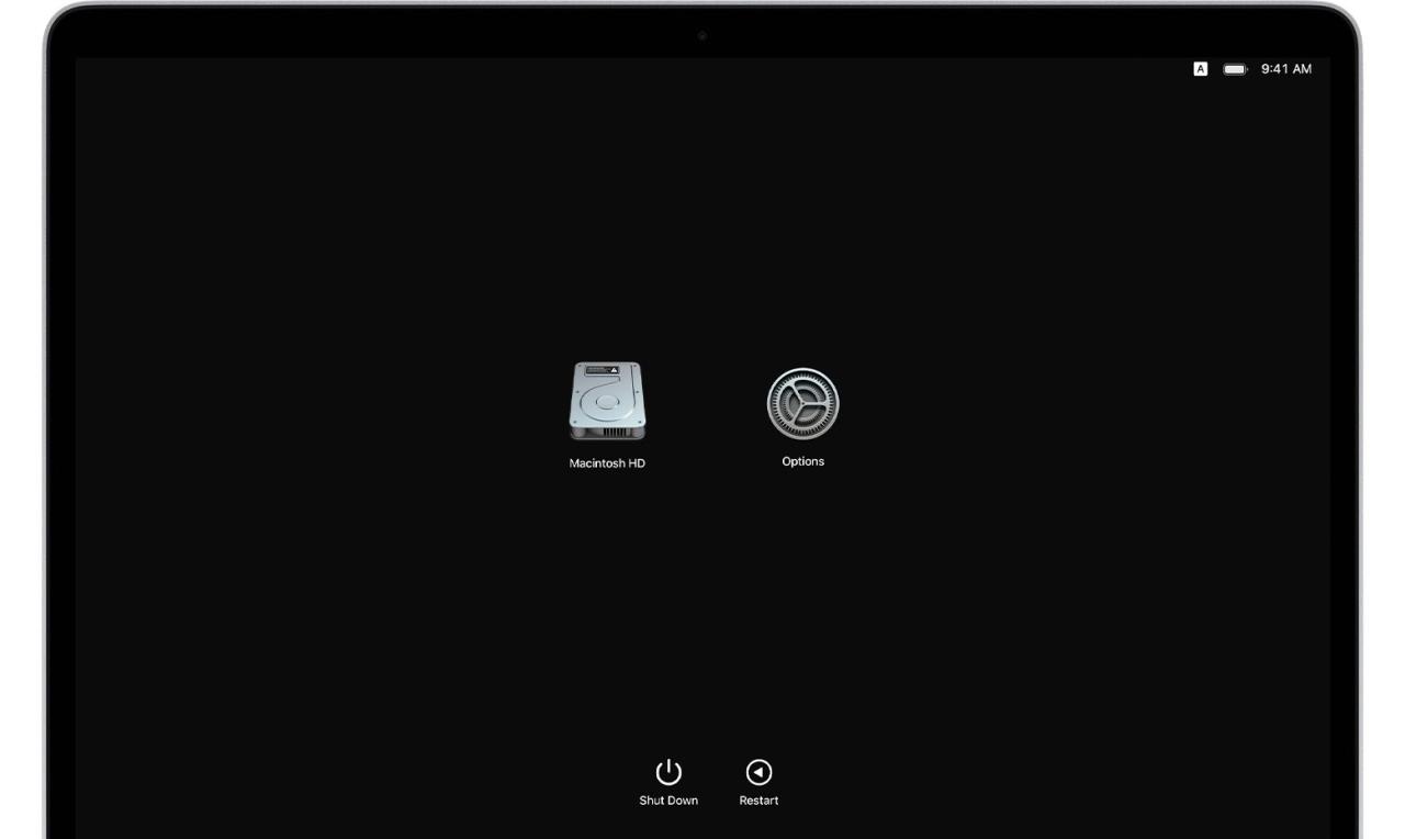 Una imagen que muestra una pantalla de inicio de recuperación de macOS con opciones de inicio