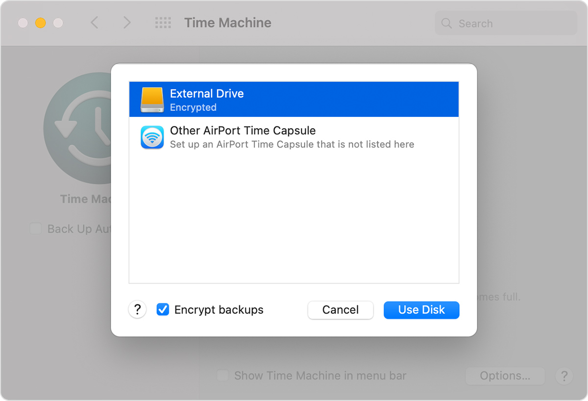 instalación limpia de macOS 11 Big Sur: elección de un disco de copia de seguridad para Time Capsule