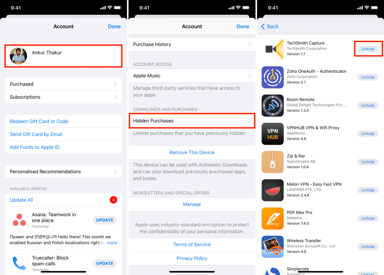 Pasos para mostrar la aplicación oculta de iPhone App Store