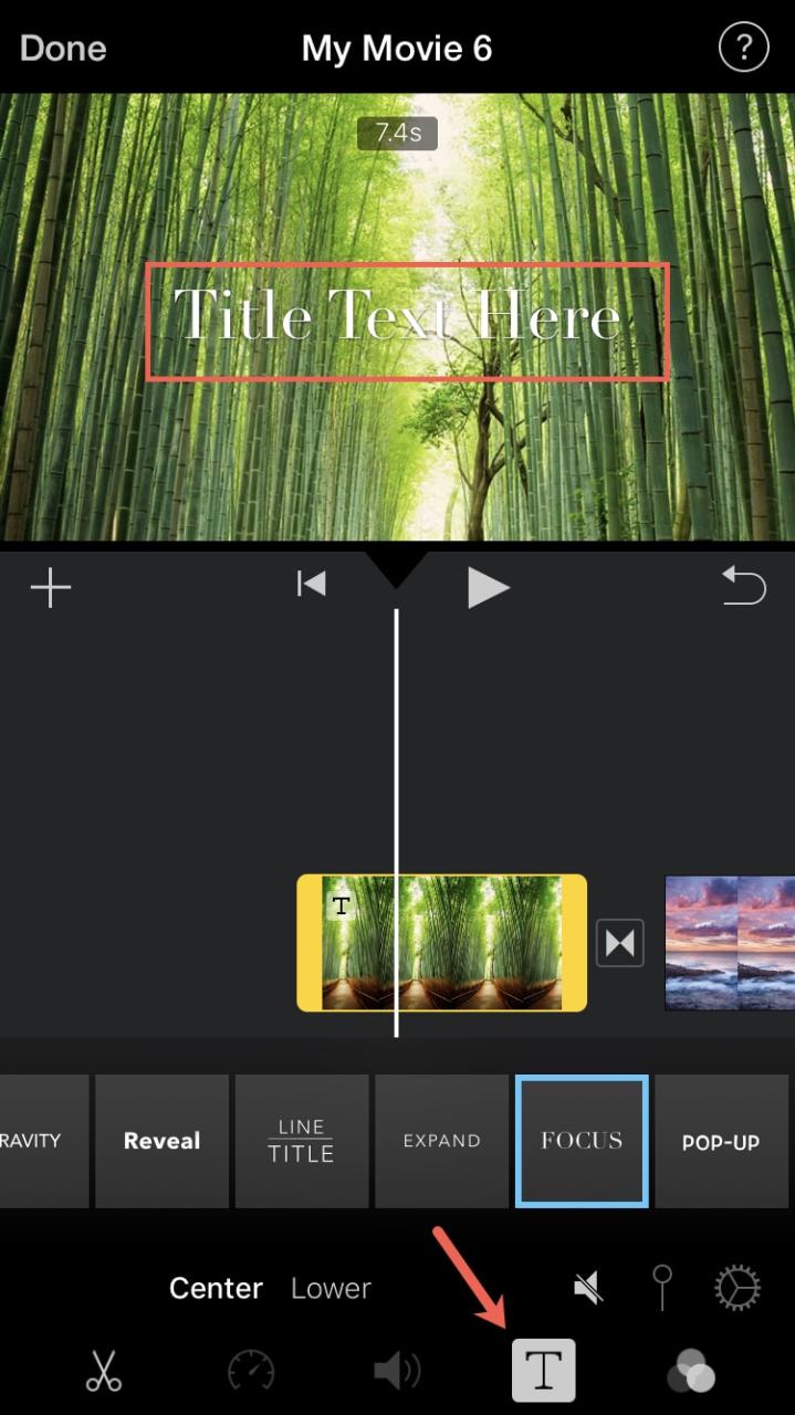 Agregar un título de película en iMovie en iPhone
