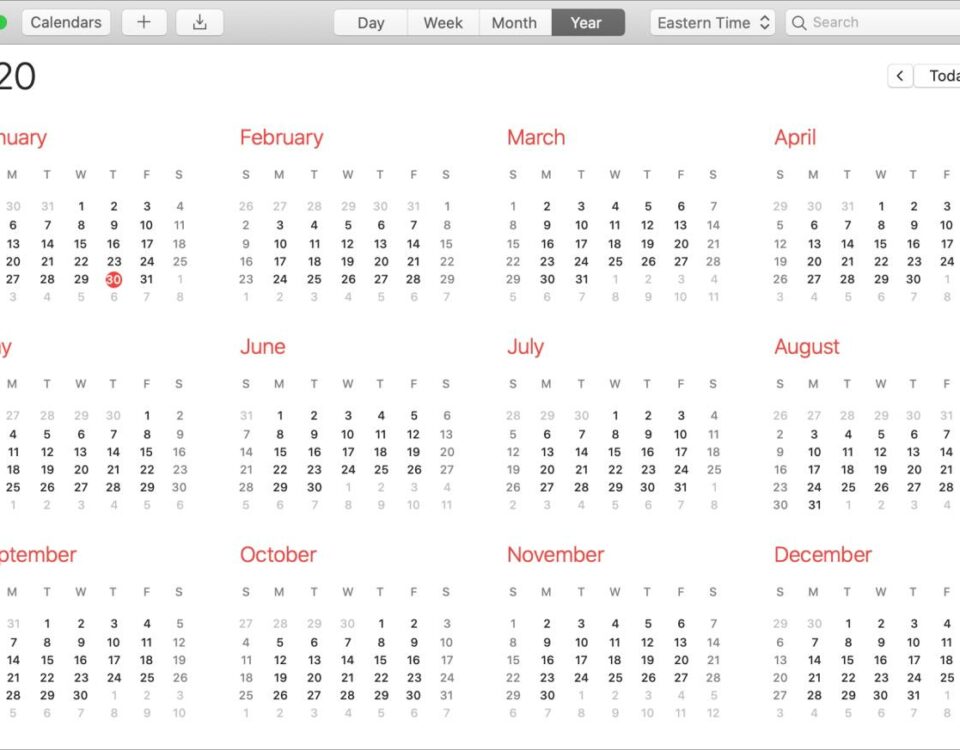 Calendario Mac Vista de año