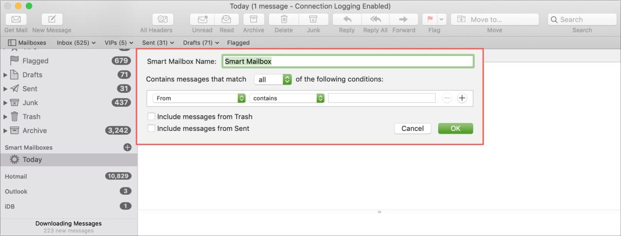 Crear buzón inteligente en Mail en Mac
