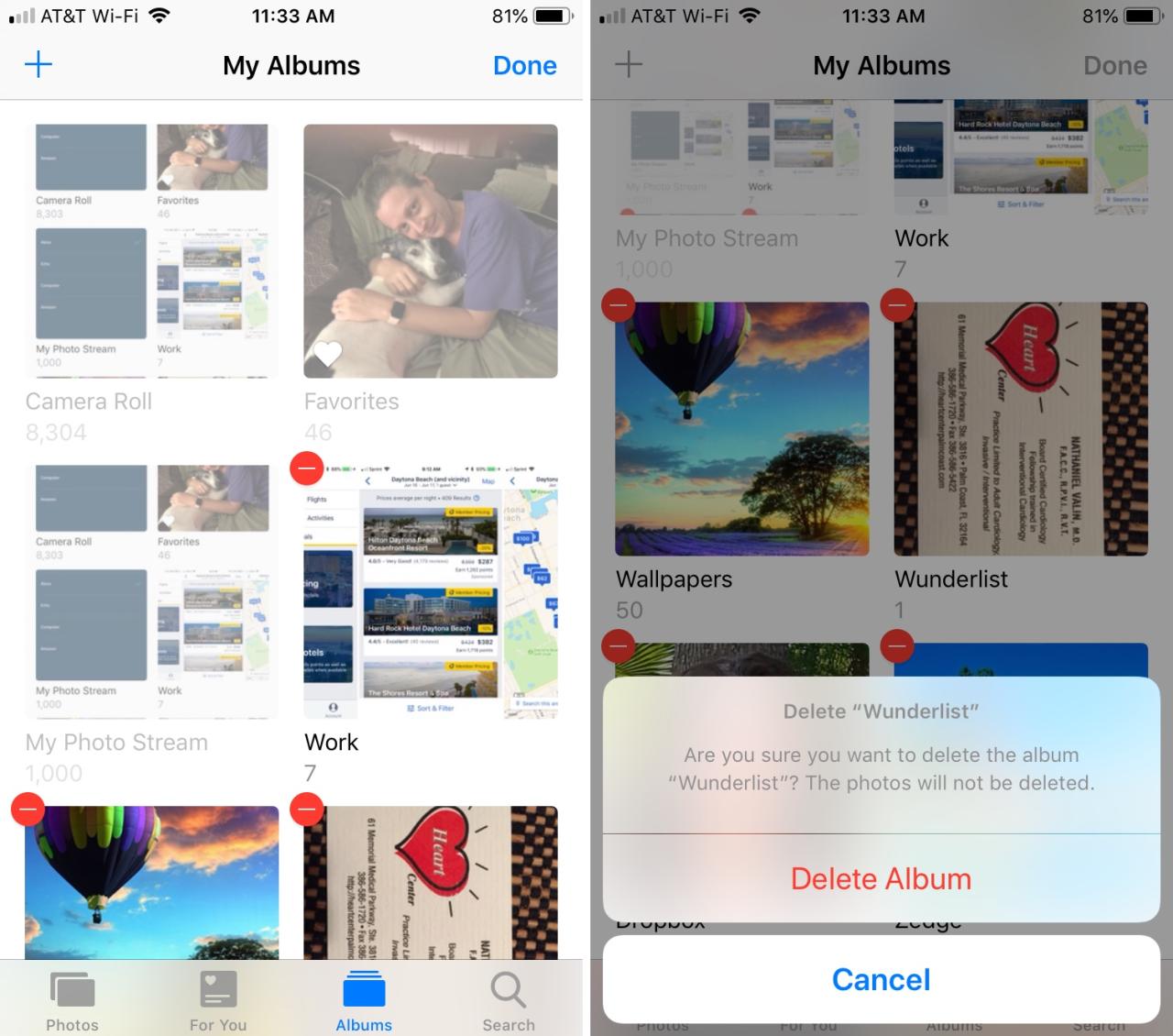 Eliminar álbumes de fotos en iPhone