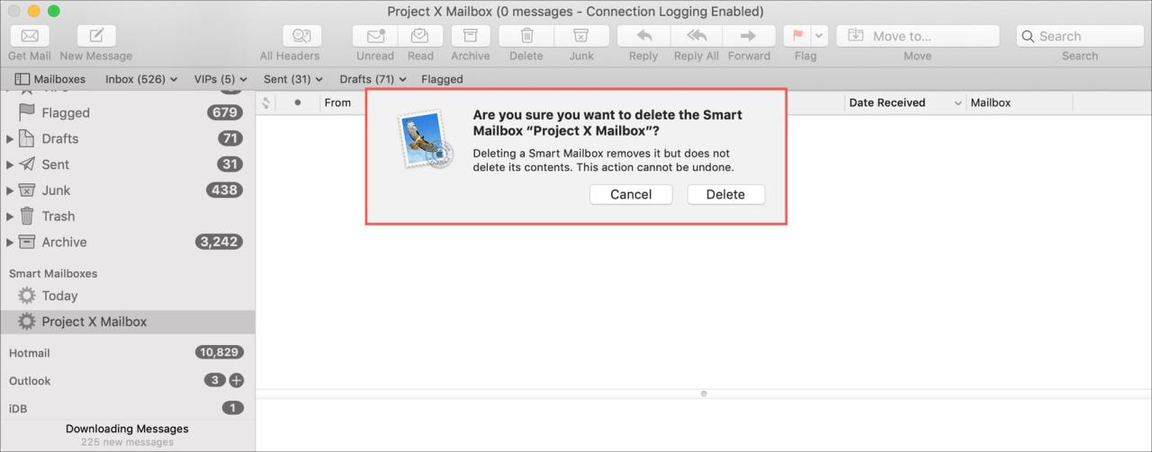 Eliminar buzón inteligente en Mail en Mac