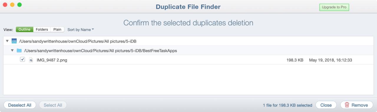 Buscador de archivos duplicados Confirmar eliminar Mac