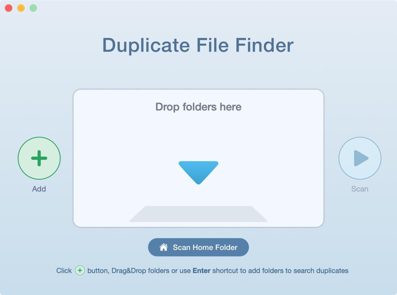Duplicate File Finder Remover Pantalla principal Mac