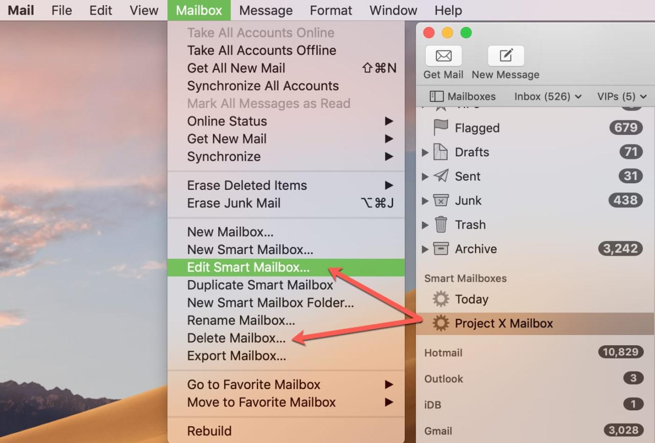 Editar Eliminar buzón inteligente en Mail en la Mac