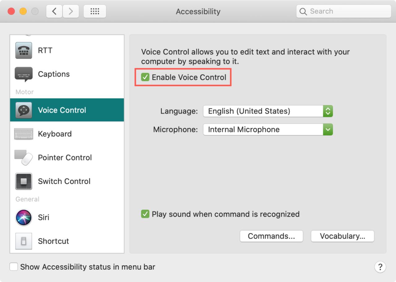 Habilitar control de voz Mac