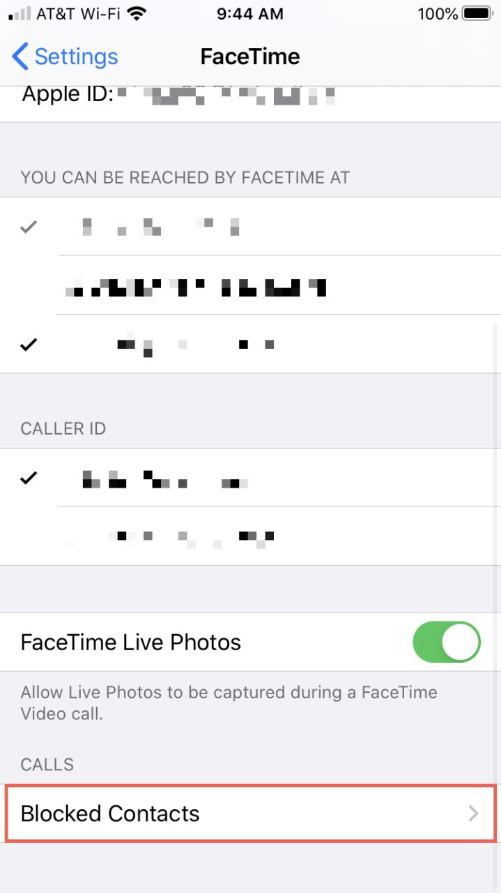Contactos bloqueados FaceTime iPhone
