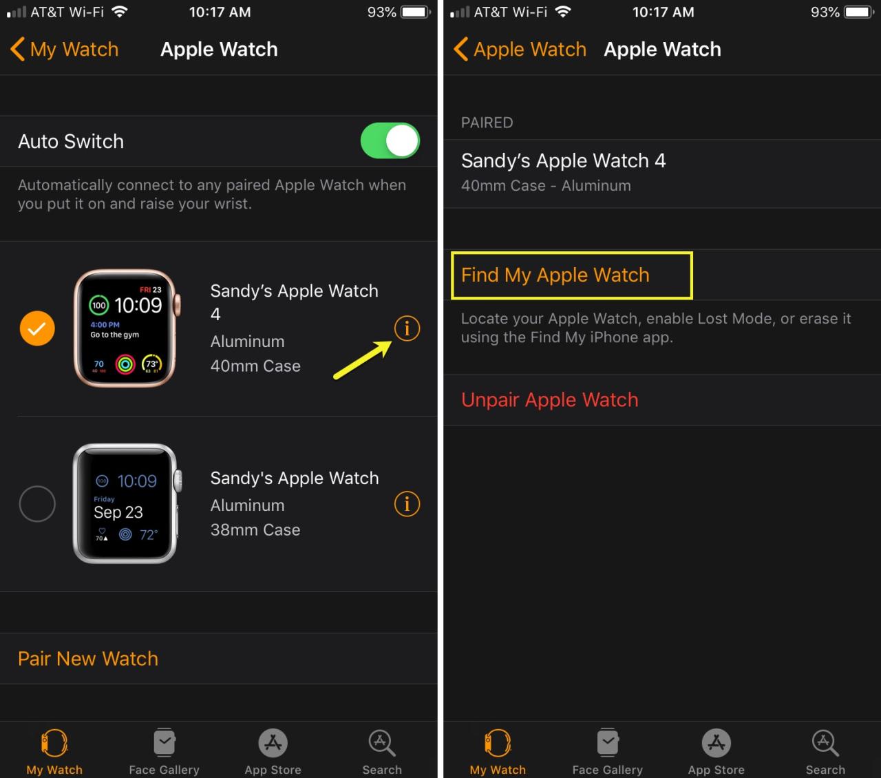 Buscar mi Apple Watch en Watch App iPhone