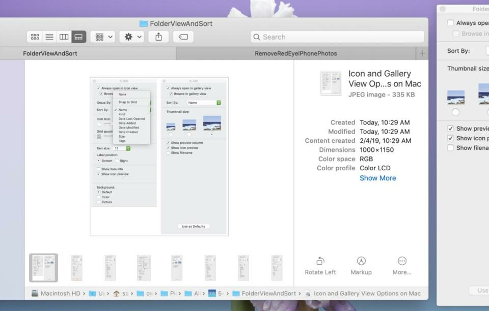 Finder Ver opciones y orden de clasificación en Mac