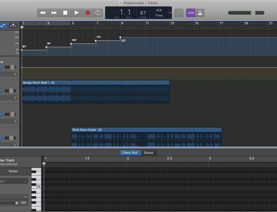 GarageBand Cambiar tempo Pista Agregar puntos Mac
