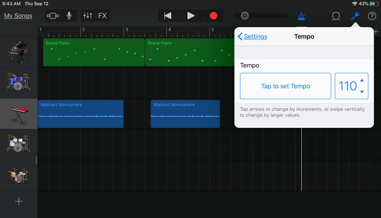 iPad de cambio de ritmo de GarageBand