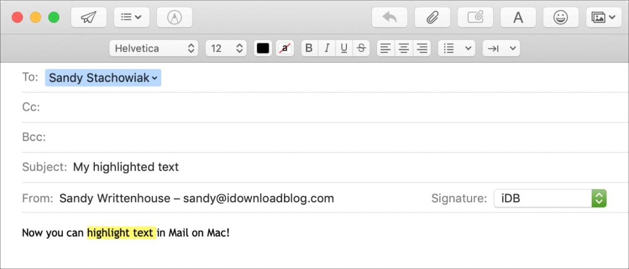 Resaltar texto en la aplicación Mac Mail