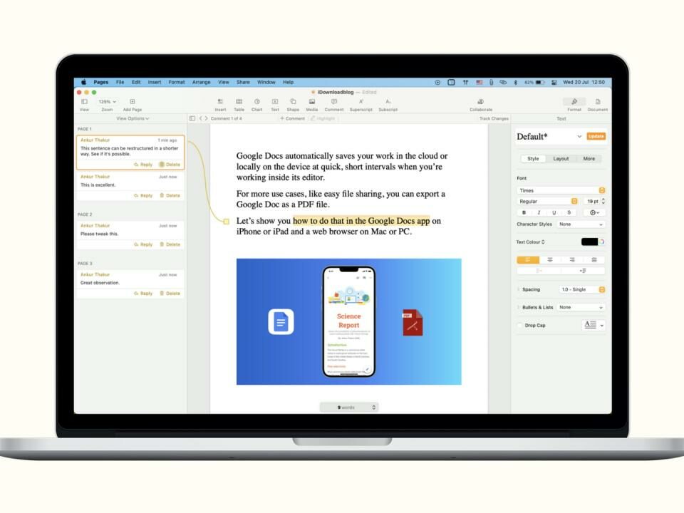 Agregue resaltado y comentarios en la aplicación Páginas en Mac, iPhone y iPad